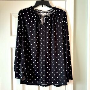 CROFT & BARROW LONG SLEEVE BLOUSE-Black/White Polka Dot Size XL
